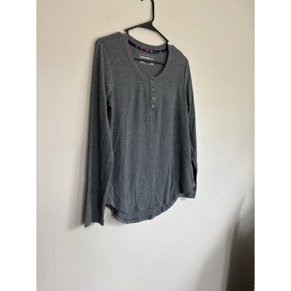 Eddie Bauer Grey Waffle Knit Henley VNeck Long Sleeve SMALL Capsule‎ Wardrobe